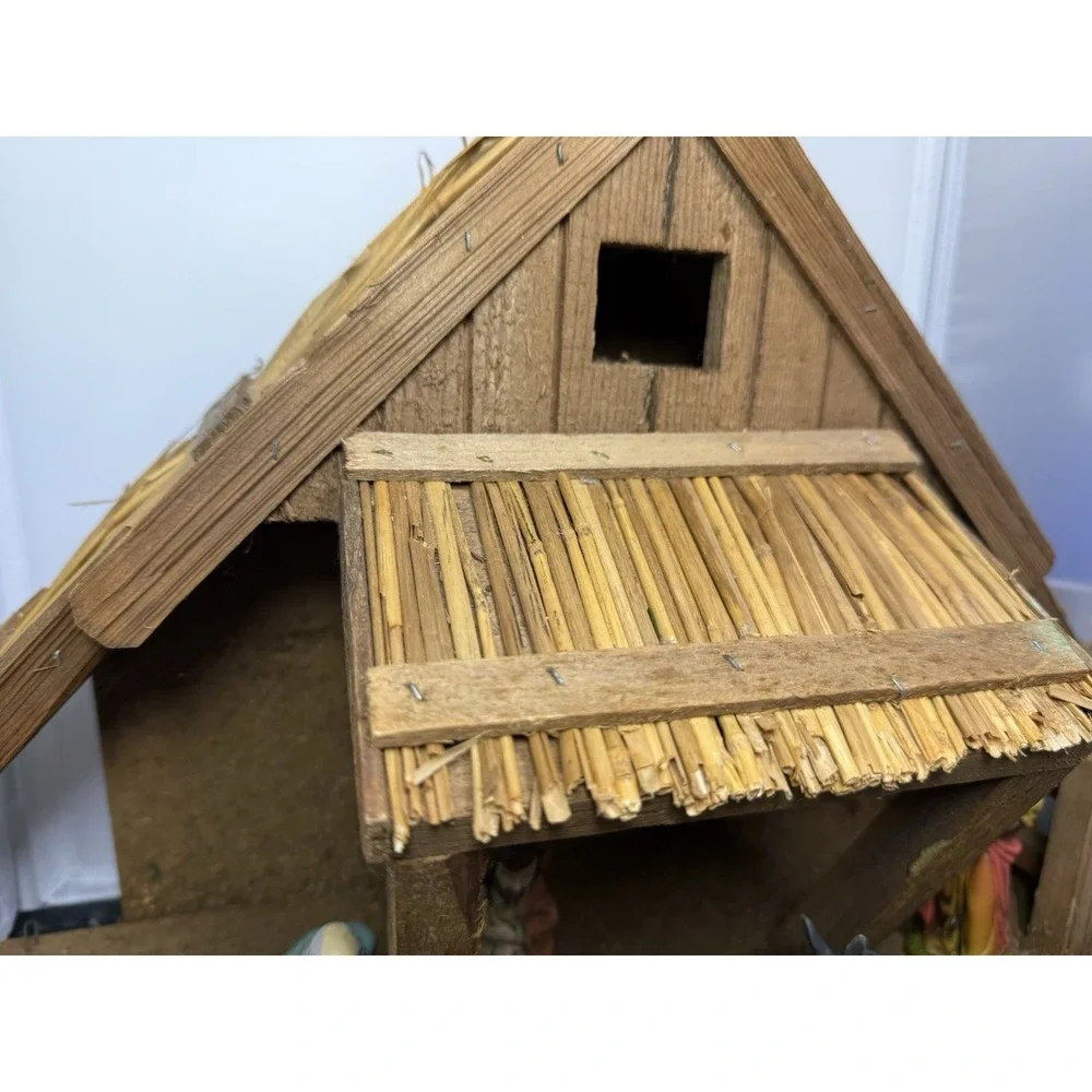 Vintage Christmas Nativity Scene Set 10 Resin Figures Wood Manger Germany‎
